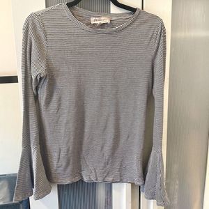 Philosophy Black and White Striped Long Bell Sleeve Top